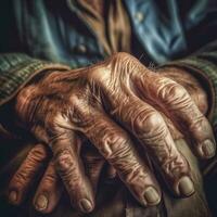 Close up of male wrinkled hands. Generative AI photo