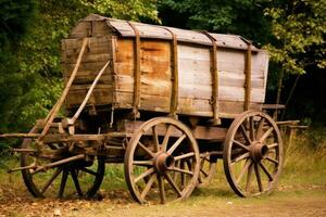 antiguo de madera rural vagón. generativo ai foto