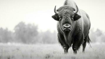 Bull bison in nature. Generative AI photo