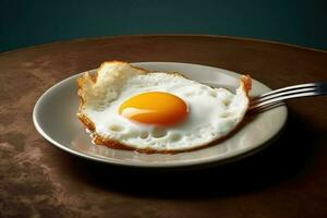 Fresco gastrónomo comida frito huevo en lámina. generado ai foto