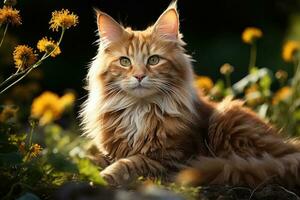 Portrait of a cute ginger cat. Generative AI photo