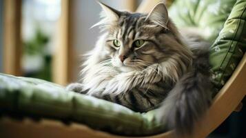 A cute grey cat is resting. Generative AI. photo