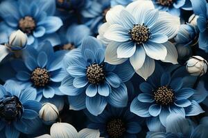 Botanical blue flower watercolor bouquet elegance blooming. Generative AI photo