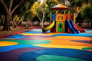Colorful playground in the park. Generative AI photo