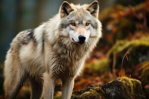 grande masculino gris lobo. generativo ai foto