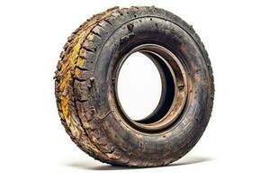 Old dirty tires on a white background. Generative AI photo