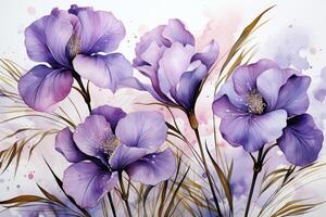 Botanical purple and red flower watercolor bouquet elegance blooming. photo