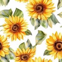 Seamless pattern with sunflower flowers on a white background. Generative AI photo