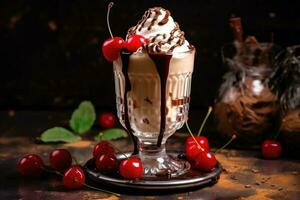 Chocolate milkshake with whipped cream. Generative AI photo