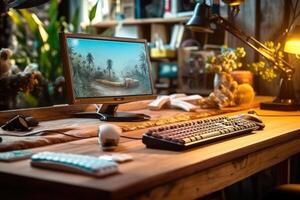 Desktop computer on a desk. photo