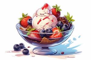 Colorful ice cream sundae in a glass. photo