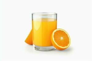 Glass of orange juice isolated on white background. Generative AI photo