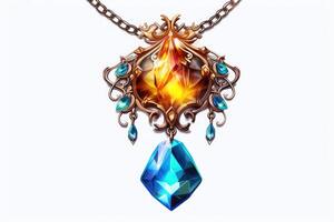 Large colorful crystal pendant on chain. photo