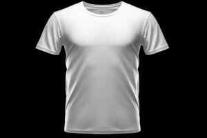 Blank white t-shirt on black background, space for text. Generative AI photo