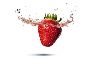 Strawberry and water splash. Generative AI photo