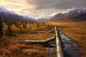 petróleo oleoductos mediante un remoto terreno. generativo ai foto