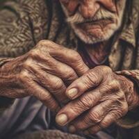 Close up of male wrinkled hands. Generative AI photo