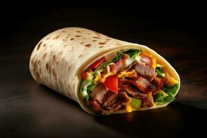 Burrito with meat and vegetables. Generative AI photo