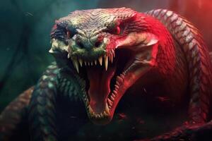 A vicious viper and ready to strike fangs. photo