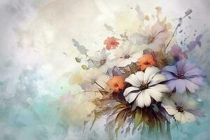 Flowers drawn in pastel colors, beautiful floral bouquet. Generative AI photo