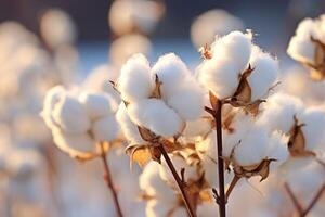 Cotton buds in the field. Generative AI photo