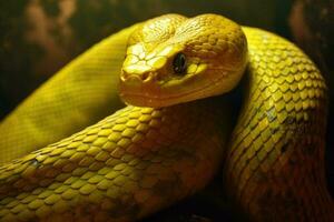 Close-up view of a yellow snake. Generative AI photo