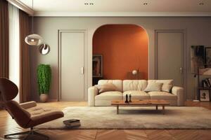 Interior design of living room with doors, modern home. Generative AI photo