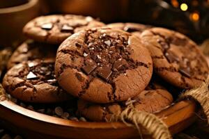 recién horneado chocolate galletas. generativo ai foto