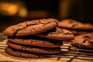 recién horneado chocolate galletas. generativo ai foto