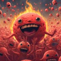 A whimsical illustration of a creature or character from a horror story in a spooky landscape, photo