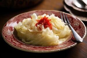 Fermented cabbage in a plate. photo