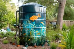 Big water tank reservoir in garden. Generative AI photo