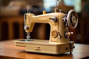 Classic retro style manual sewing machine. Generative AI photo