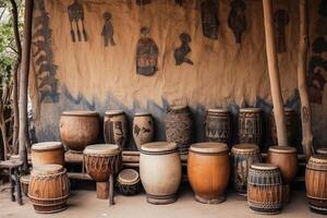 colección de antiguo Clásico de madera batería. oriental musical instrumentos generativo ai foto