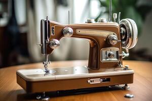 Classic retro style manual sewing machine. photo