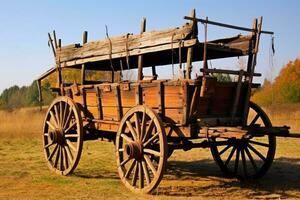 Old wooden rural wagon. Generative AI photo