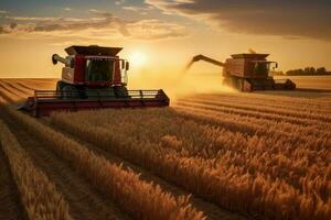 Two combine harvesters. Generative AI photo