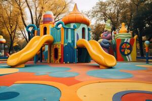 Colorful playground in the park. Generative AI photo