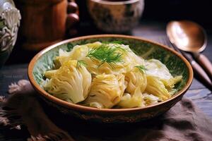 Fermented cabbage in a plate. photo