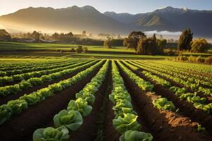 Field of green lettuce. Generative AI photo