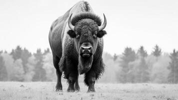 Bull bison in nature. Generative AI photo