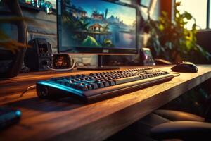 Desktop computer on a desk. photo