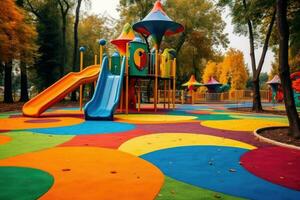 Colorful playground in the park. Generative AI photo