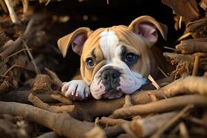 Dog is resting in nature. photo