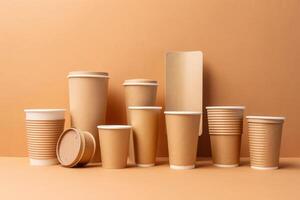 Eco-friendly disposable paper cups. Generative AI photo