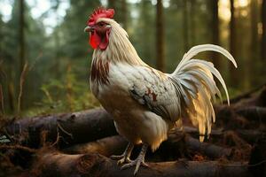 Doméstico gallo en un natural granja. generativo ai foto