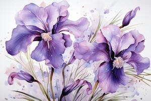 Botanical purple and red flower watercolor bouquet elegance blooming. photo