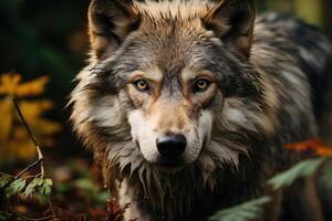 grande masculino gris lobo. generativo ai foto