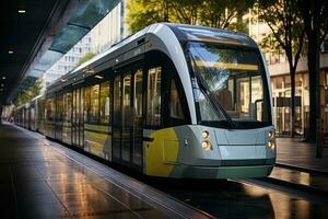 público transporte se adapta a el ecológico necesidades de el nuevo urbano movilidad. generativo ai foto