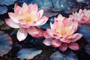 Beautiful pink water lilies flowers in water. Generative AI photo